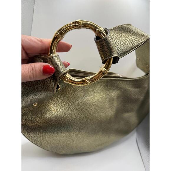 Gucci Gold Pebbled Leather Bamboo Ring Hobo Bag - Picture 3 of 9